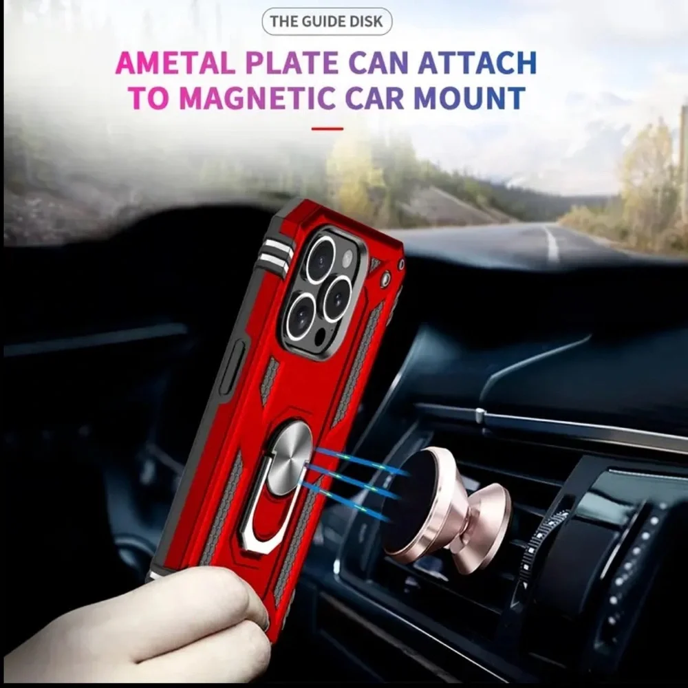 Apple iPhone 15 Pro Max Phone Case Magnetic 360* Rotating Ringstand Unisex Red
